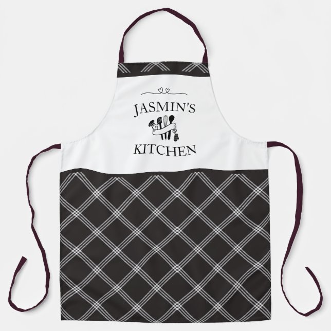 Tablier Plaid Black White Tartan Farmhouse Kitchen (Recto)