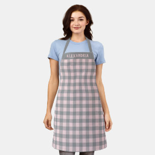 Tablier Plaid Buffalo Rose Gris Rustique Personnalisé