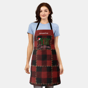 Tablier Plaid Buffalo Rouge Rustique Nom Personnalisable