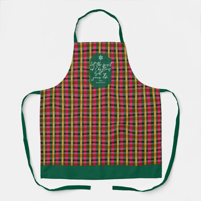 Tablier Plaid Couleurs de Noël Rouge Vert Or (Recto)