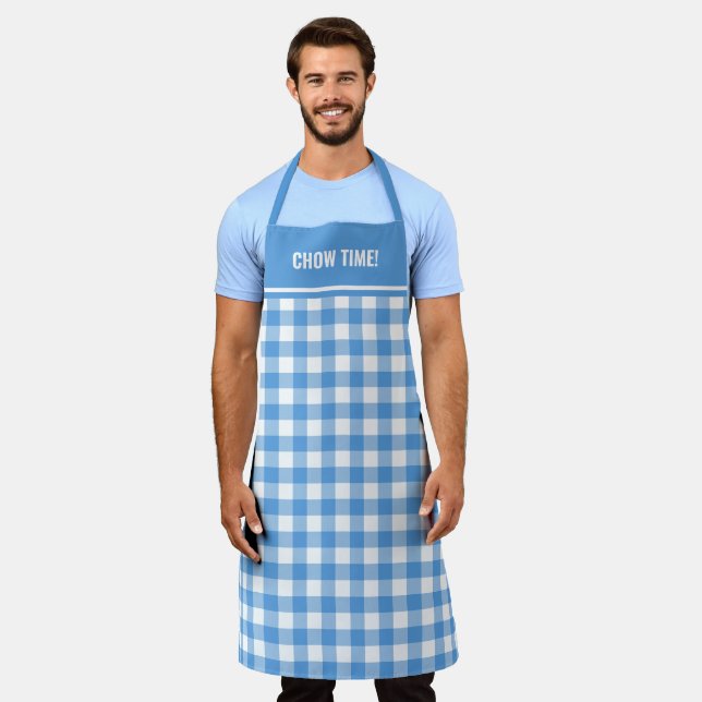 Tablier Plaid de buffle bleu et blanc personnalisé (Porté)