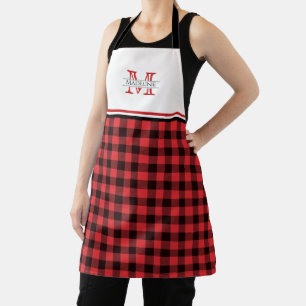Tablier Plaid de buffle rouge et noir   Monogramme