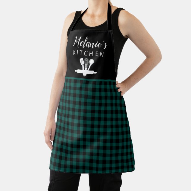 Tablier Plaid Green Buffalo Check Cuisine Outils Nom Apron (Insitu)