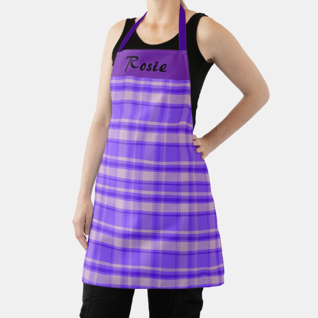 Tablier Plaid Joyeux Peri Personnalisable, Tartan Violet (Insitu)