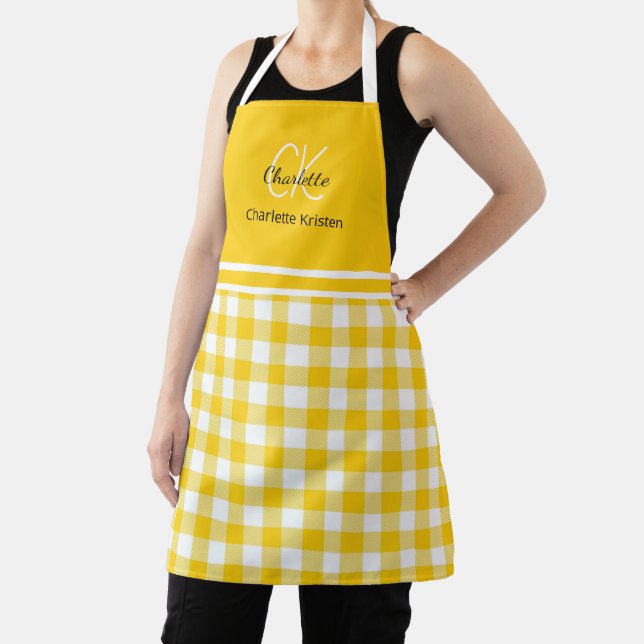 Tablier Plaid Monogramme Jaune et Blanc Nom (Insitu)