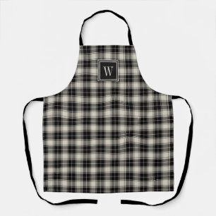 Tablier Plaid noir et beige avec Monogramme