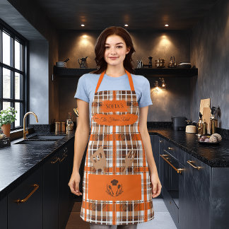 Tablier Plaid Orange personnalisable avec ustensiles de cu
