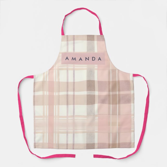 Tablier Plaid Personnalisé Pastel Douce Teinte Rose Beige (Recto)