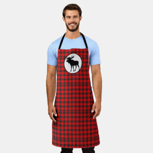 Tablier Plaid rouge de Buffalo avec orignal noir