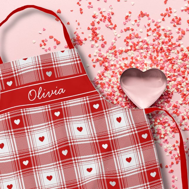 Tablier Plaid Rustique Avec Coeurs Valentines (Créateur téléchargé)