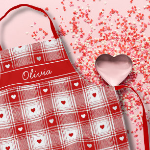 Tablier Plaid Rustique avec Saint-Valentin coeurs