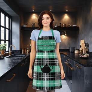 Tablier Plaid vert frais de Margaux avec théière