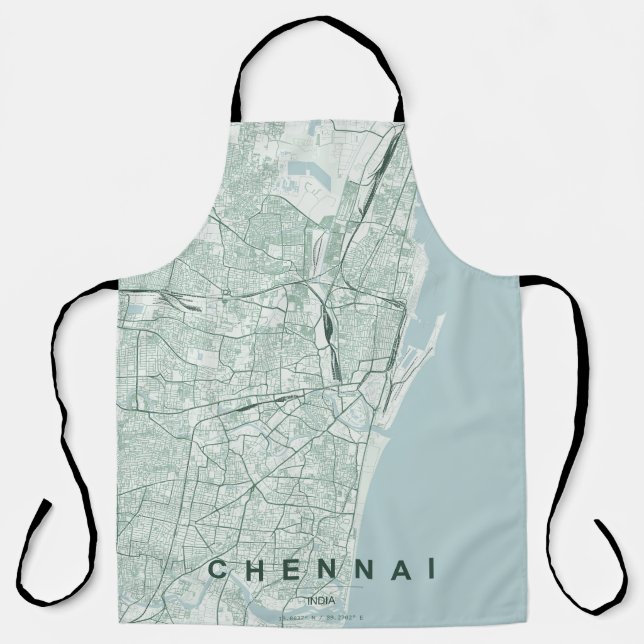Tablier Plan de la ville de Chennai en Inde, design minima (Recto)