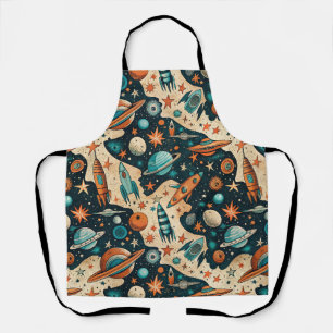 Tablier Planètes de fusée spatiale rétro Orange sarcelle N
