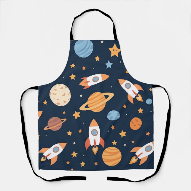 Tablier Planètes Fusées Espace Motif Mignon (Recto)