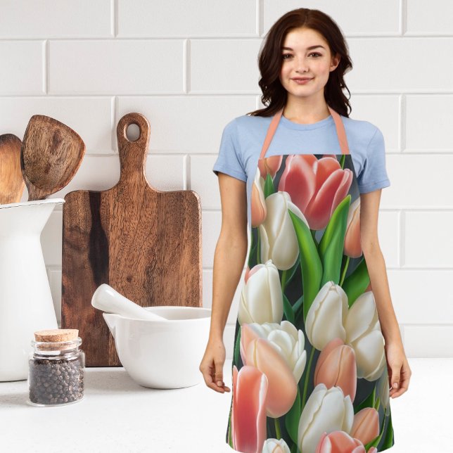 Tablier Plante rose Tulipes florale Apron (Créateur téléchargé)