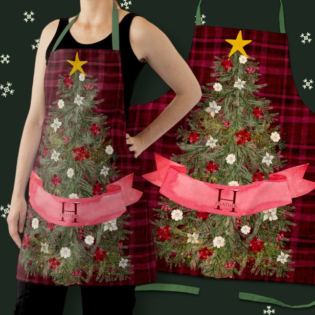 Tablier Plat monographique personnalisé + Arbre de Noël aq (Créateur téléchargé)