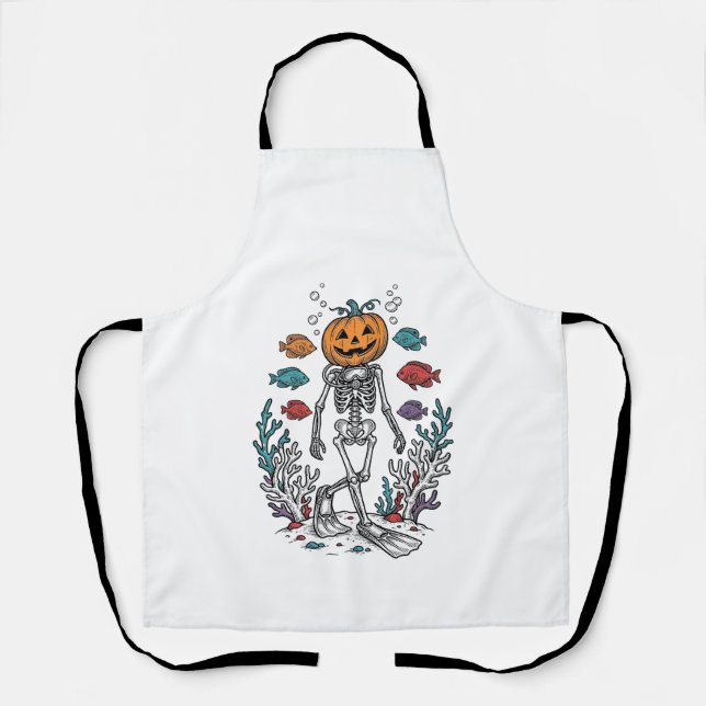 Tablier Plongeur squelette de citrouille vintage Halloween (Recto)