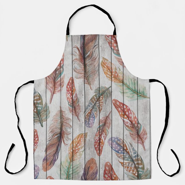 Tablier Plumes colorées, Aquarelle Design sans joint. (Recto)