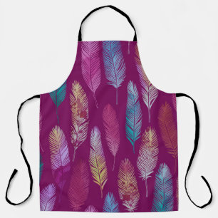 Tablier Plumes colorées : motif arrière - plan violet.