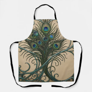 Tablier Plumes de paon Art nouveau Cadre sarcelle orné