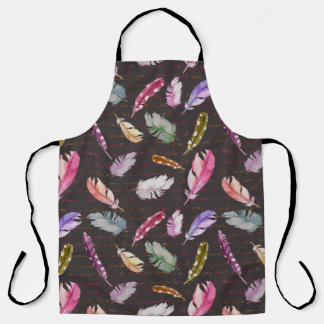 Tablier Plumes d'oiseaux et note manuscrite. Mer aquarelle