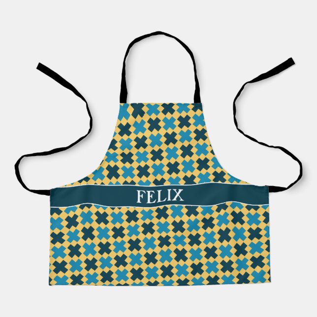 Tablier Plus Motif minimum bleu jaune (Recto)