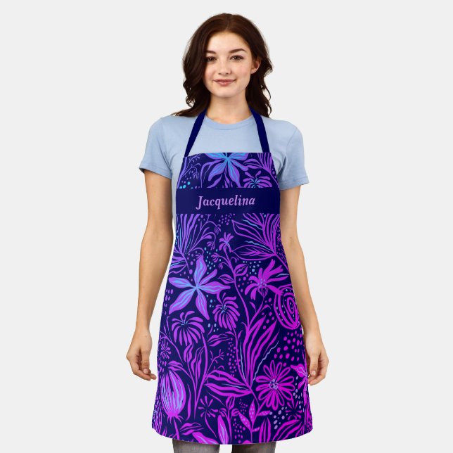 Tablier Plutôt Personnalisé Marine Hot rose floral Apron (Porté)