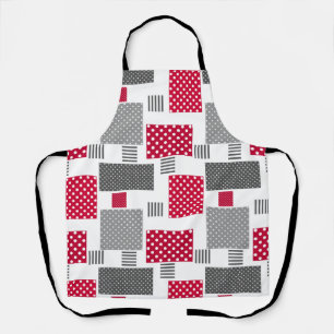 Tablier Pneuka rouge gris patchwork sur arrière - plan bla