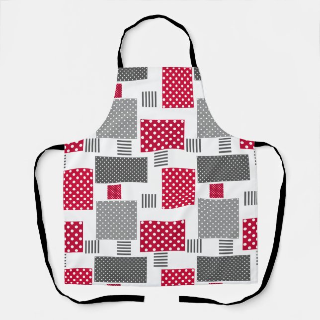 Tablier Pneuka rouge gris patchwork sur arrière - plan bla (Recto)