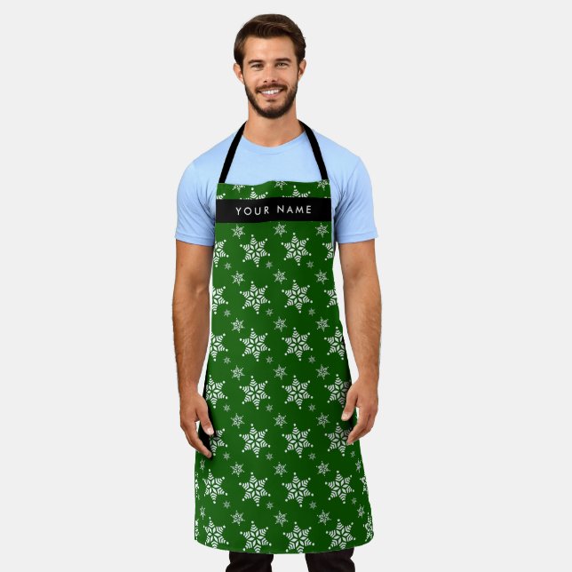 Tablier Pneus blancs, Vert, Votre nom, Personnaliser (Porté)
