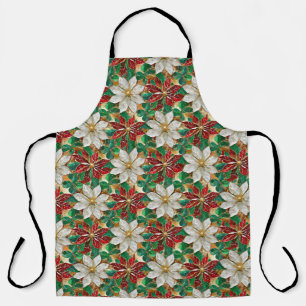 Tablier Poinsettia Blanc Rouge Vert Or