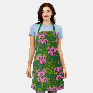 Tablier Pois doux et bourdons, vert et rose