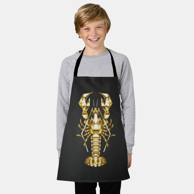 Tablier Poisson à langouste polygonale dorée sur noir (Porté)