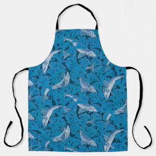 Tablier Poisson bleu vintage et algues : Art Nouveau Nauti