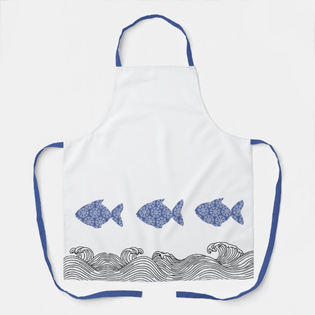 Tablier Poisson et vagues côtiers bleus (Recto)