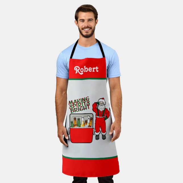 Tablier Poitrine Rouge De Glace Avec Bière Et Père Noël (Porté)