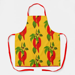 Tablier Poivrons Rouges Brillants Feuilles Vertes sur la V