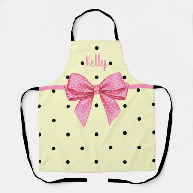 Tablier Polka Dot Black Yellow Pink Bow Personalized (Recto)