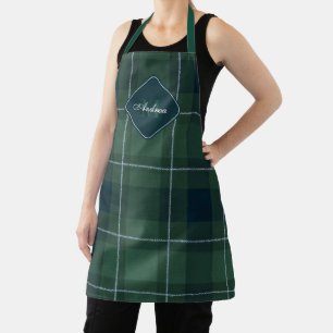 Tablier Polo tartan vert foncé en vichy monogrammé vintage