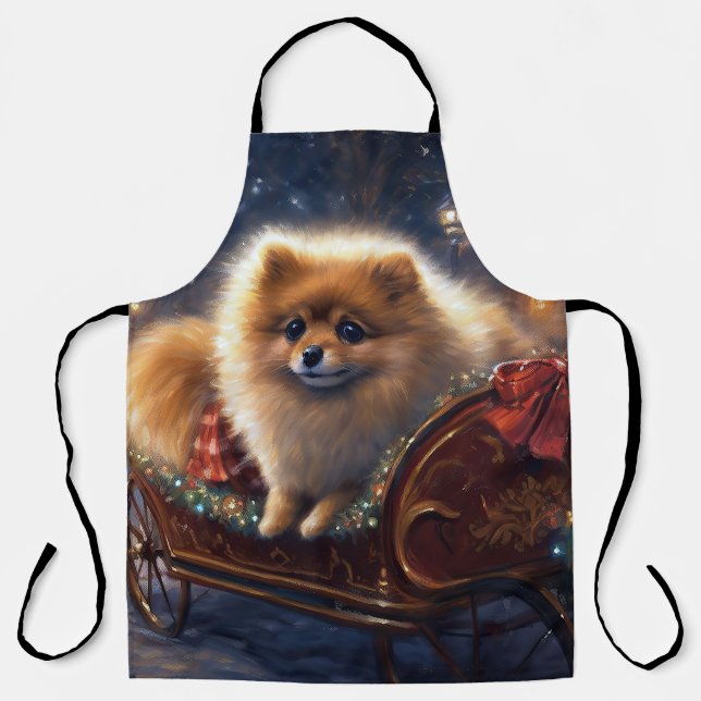 Tablier Pomeranian Fêtes de Noël Brossé (Recto)