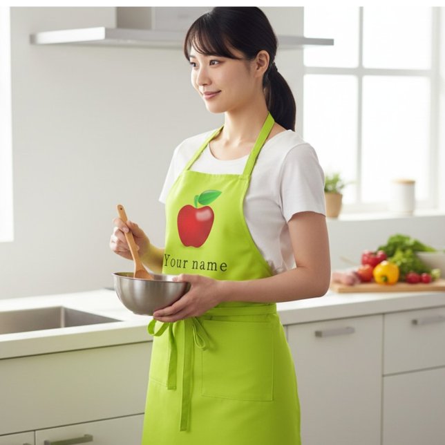 Tablier Pomme rouge en jaune néon - ajouter un nom (Créateur téléchargé)
