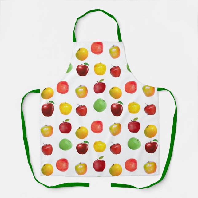 Tablier Pommes naturelles colorées sur blanc (Recto)