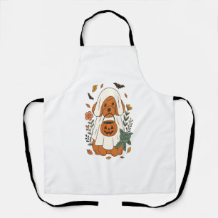 Tablier Poodle d'Halloween avec fleurs d'automne