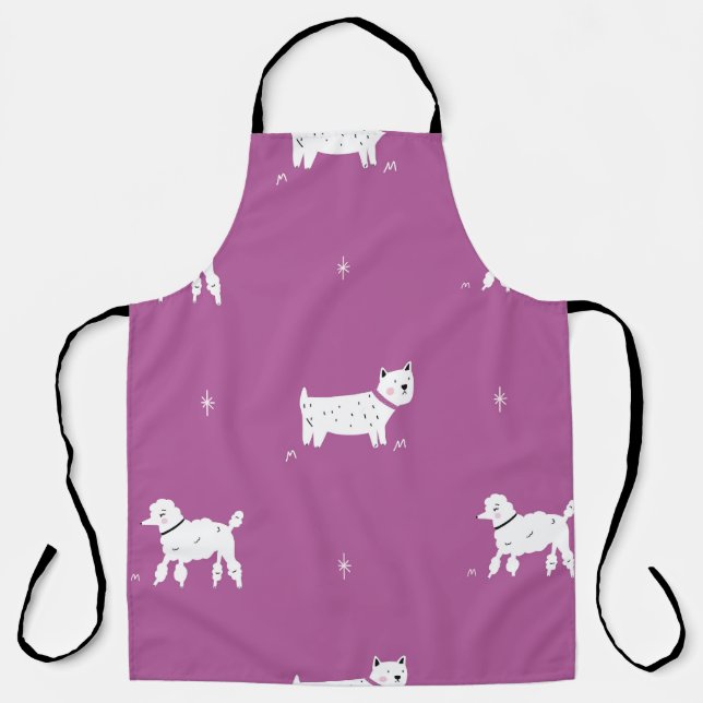 Tablier Poodle violet : Motif rétro monochrome (Recto)