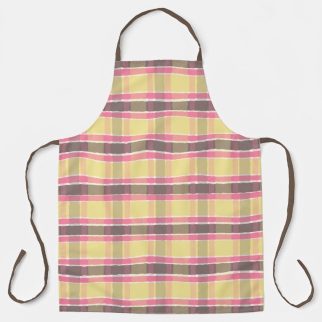 Tablier Popcorn jaune bubble gum rose marron carreaux  (Recto)