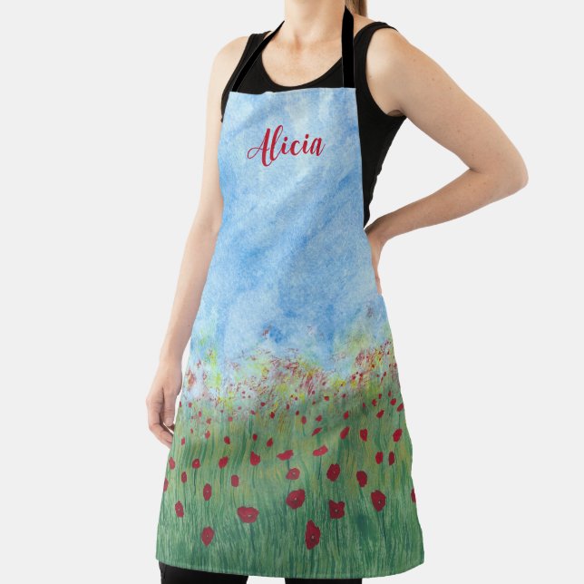 Tablier Poppies dans Field Blue Sky Personnalisé Apron (Insitu)