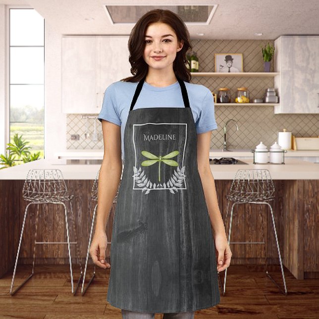 Tablier Porte-dragonche vert Rustique personnalisée (Green Dragonfly Rustic Personalized Apron)
