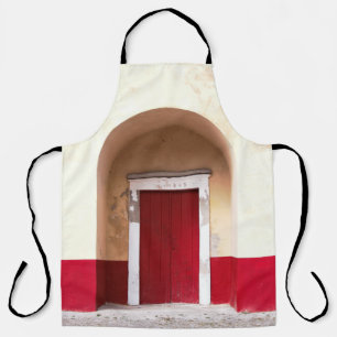 TABLIER PORTE EN BOIS ROUGE