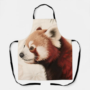 Tablier Portrait à l'aquarelle du panda roux au bambou